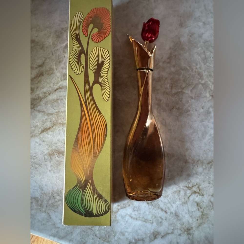 Avon Gold Cologne Box with Red Rose Accent